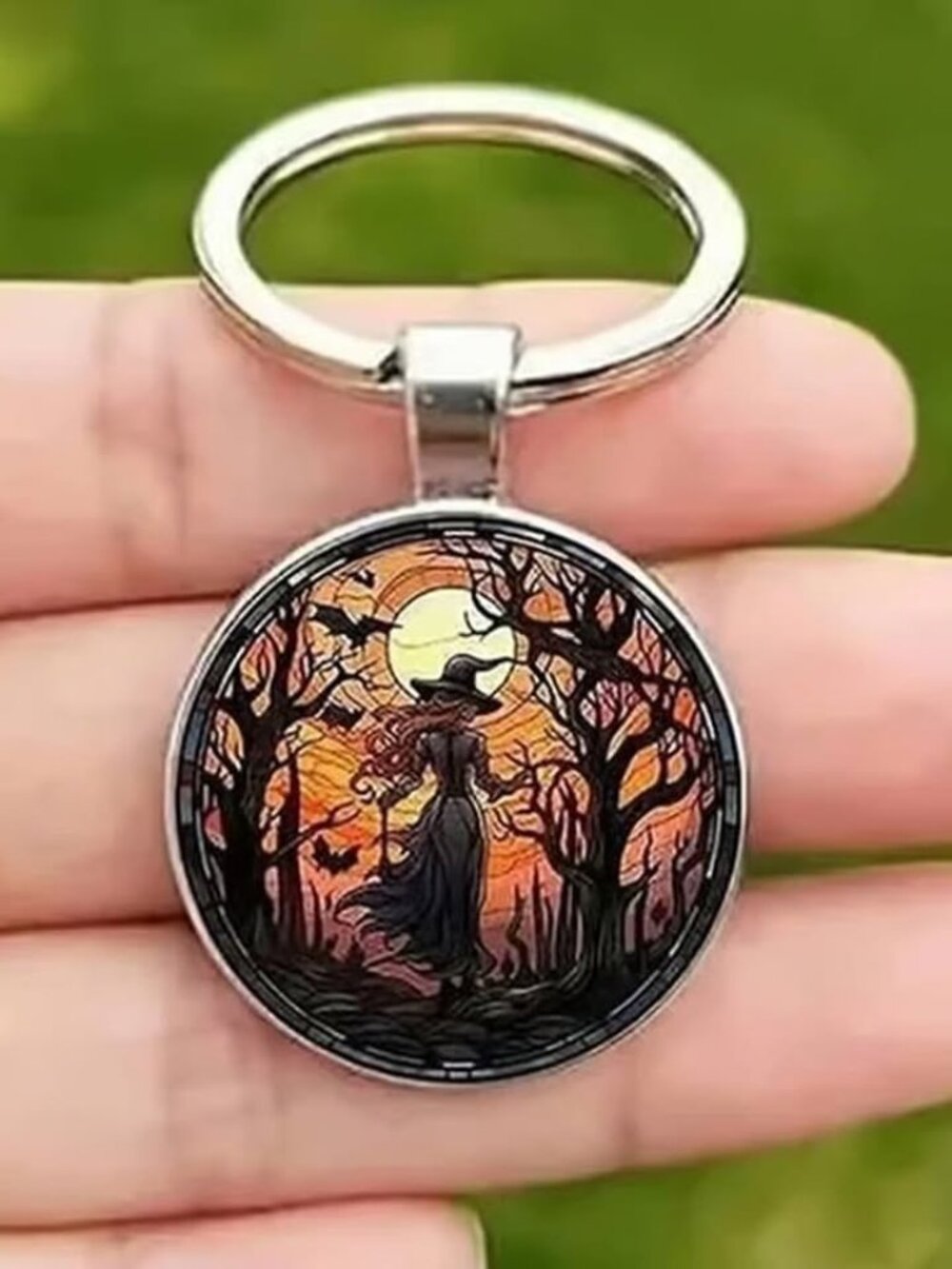 Stainless Steel WITCH Halloween Keyring Keychain Accessory